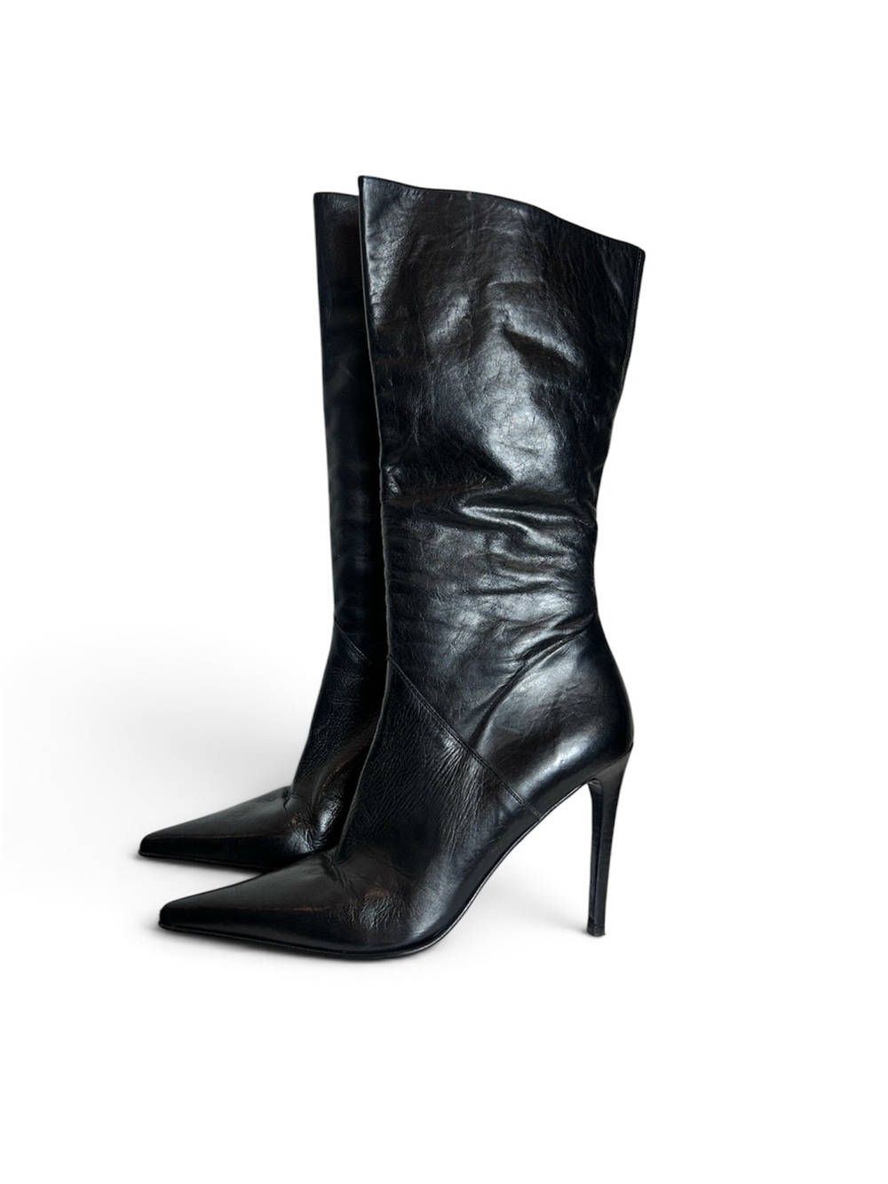Iconic El Dante’s Pointed-Toe Black Leather High-Heel Boots